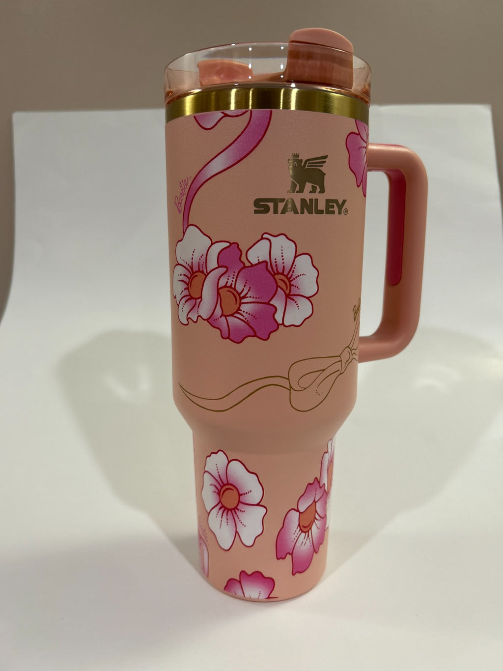 Barbie x Stanley Icon Quencher 40 oz Pink Floral Tumbler with Straw & Handle