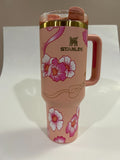 Barbie x Stanley Icon Quencher 40 oz Pink Floral Tumbler with Straw & Handle