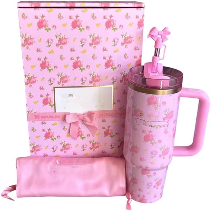 LoveShackFancy Quencher H2.0 40 oz Pink Tumbler with Straw