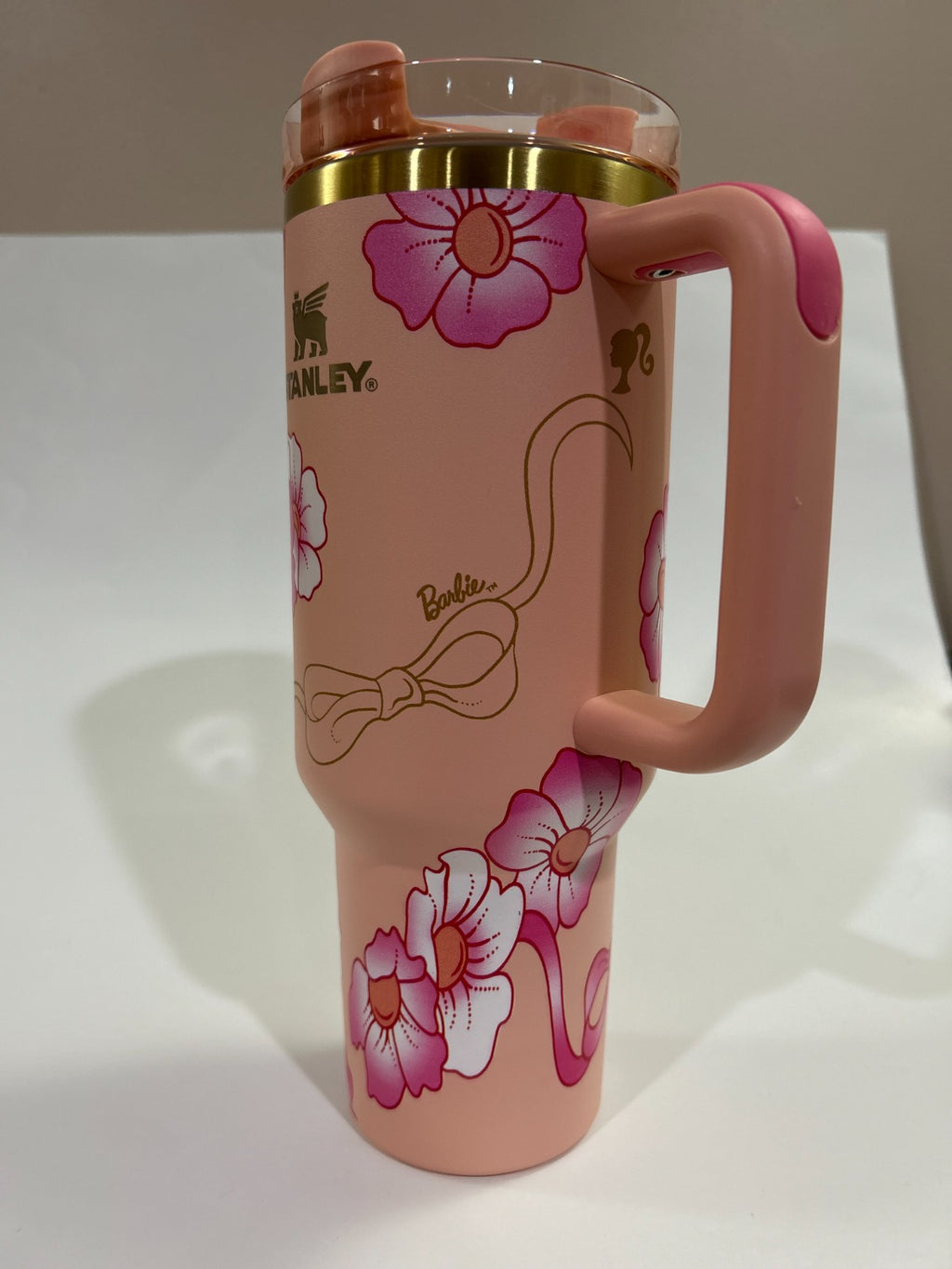 Barbie x Stanley Icon Quencher 40 oz Pink Floral Tumbler with Straw & Handle