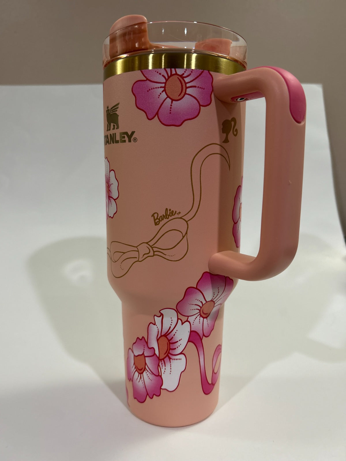Barbie x Stanley Icon Quencher 40 oz Pink Floral Tumbler with Straw & Handle