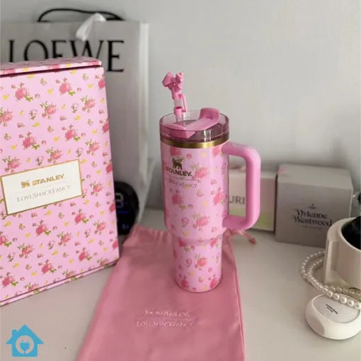 LoveShackFancy Quencher H2.0 40 oz Pink Tumbler with Straw