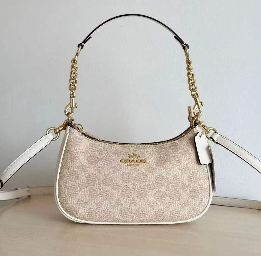 Coach Teri Shoulder Bag Signature Canvas Gold Sand Chalk CV933