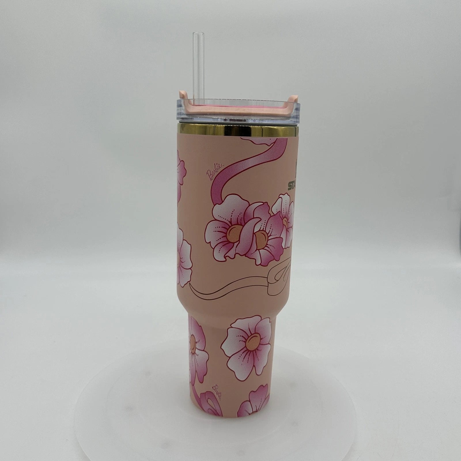 Stanley Barbie Floral Tumbler 40 Oz Pink Quencher H2.0