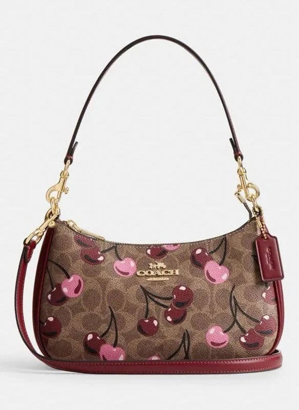 Nwt Coach Teri Shoulder Bag In Signature Canvas With Cherry Print CY694 Cherry