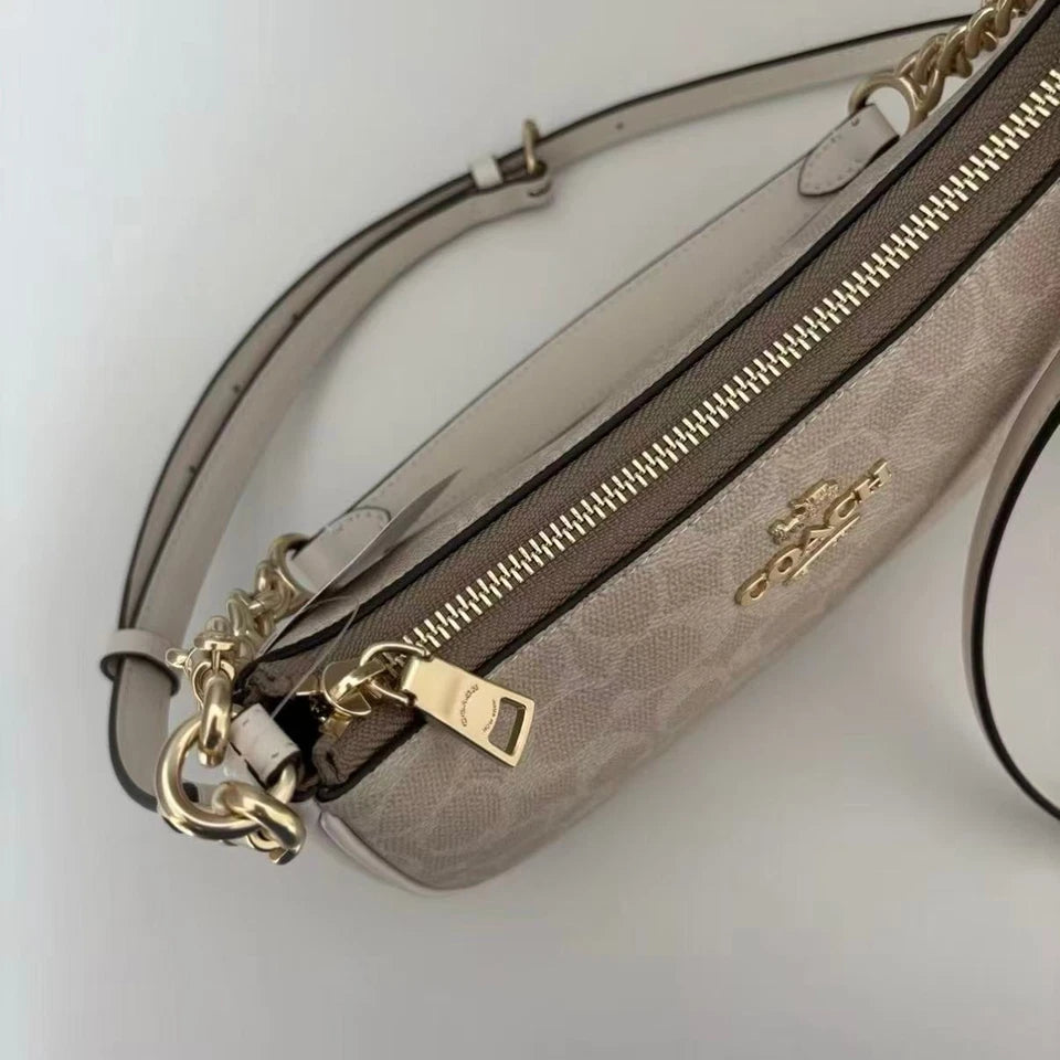 Coach Teri Shoulder Bag Signature Canvas Gold Sand Chalk CV933