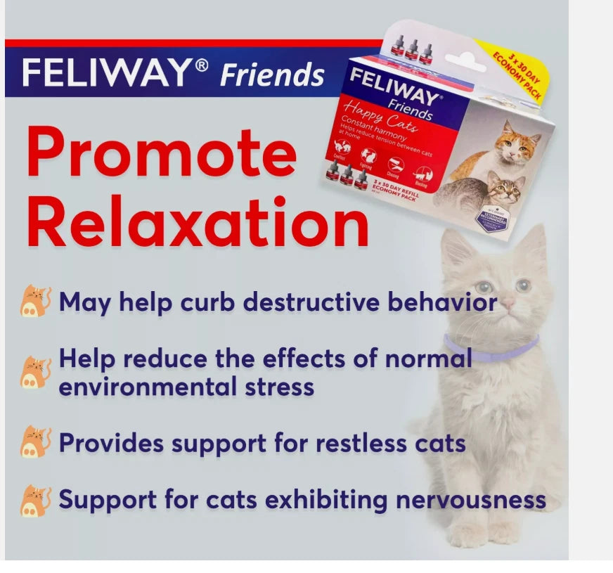 Feliway Friends 30 Day Refill x 3 Value Pack | 3 × 48ml Cat Calming Pheromone Refills