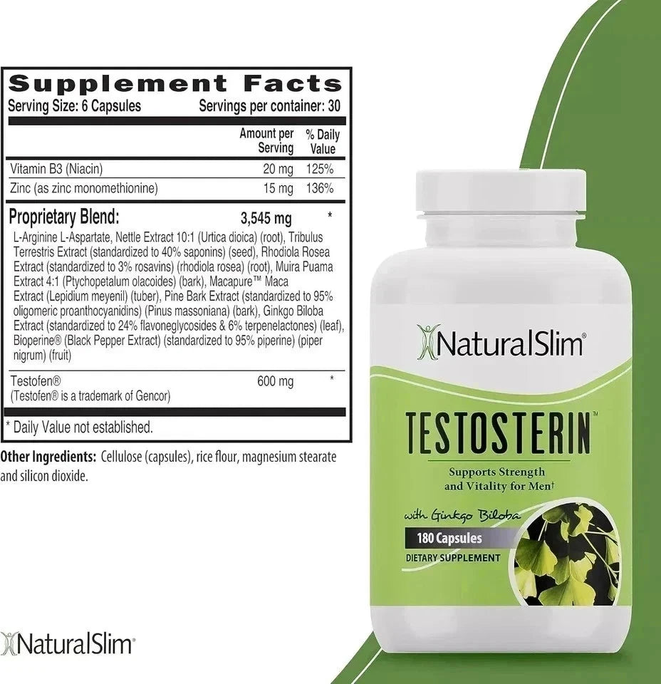 NaturalSlim TESTOSTERIN Men's Testosterone Support 180 Capsules